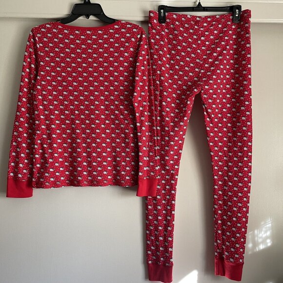 Vineyard Vines Holiday Santa Whales Long Pajama Sleep SET Size M Red Cotton PJs - Picture 4 of 13